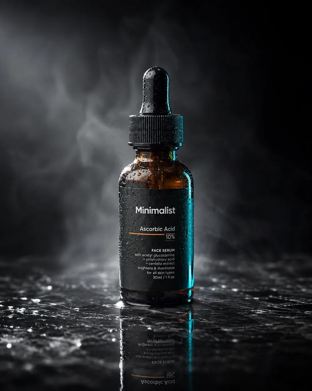 Vitamin C serum, 30 ml — photographed on a bathroom counter.