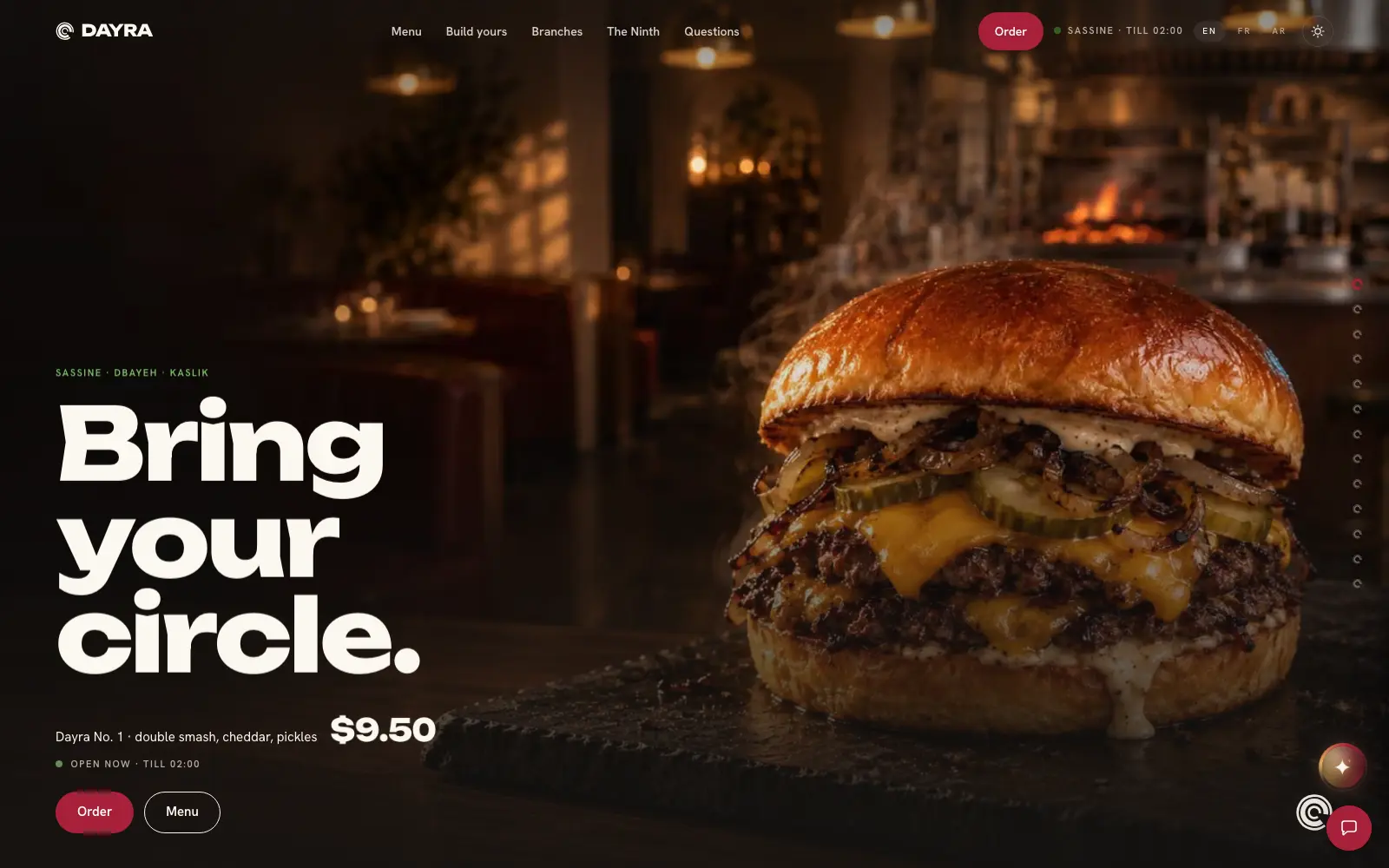 Dayra — Build your burger, and the order arrives as one message.